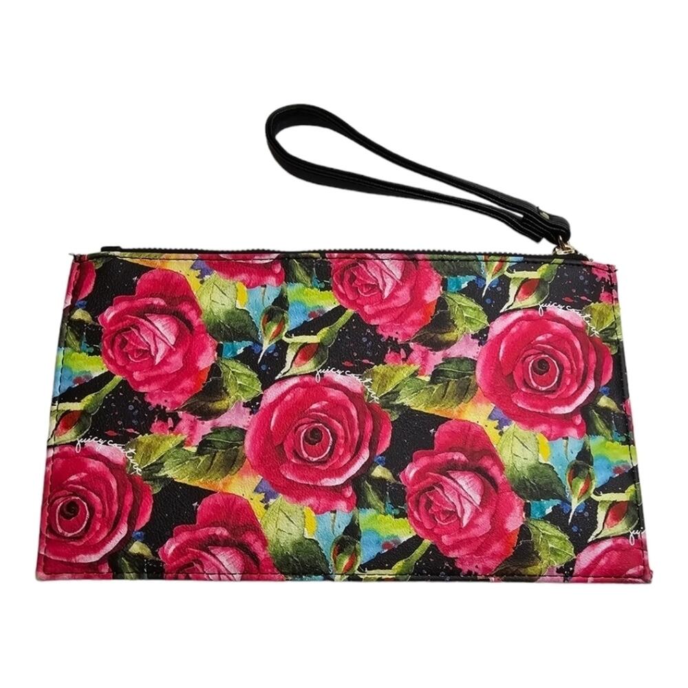 Juicy Couture Black Multi Rose Gothic Logo Stripe Wristlet - Picture 3 of 8